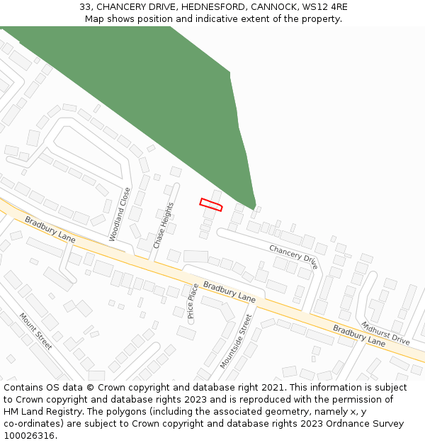 33, CHANCERY DRIVE, HEDNESFORD, CANNOCK, WS12 4RE: Location map and indicative extent of plot
