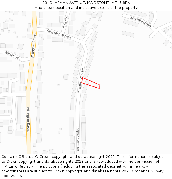 33, CHAPMAN AVENUE, MAIDSTONE, ME15 8EN: Location map and indicative extent of plot