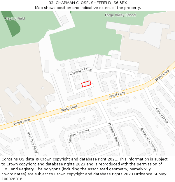 33, CHAPMAN CLOSE, SHEFFIELD, S6 5BX: Location map and indicative extent of plot