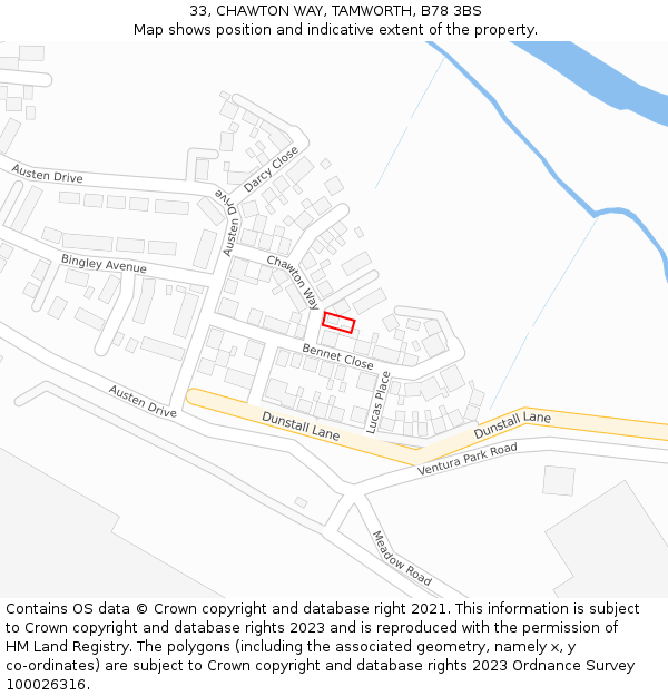 33, CHAWTON WAY, TAMWORTH, B78 3BS: Location map and indicative extent of plot
