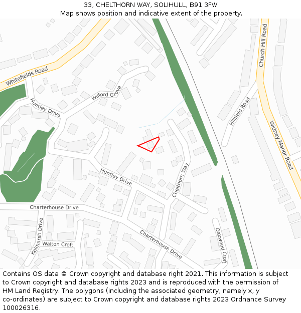 33, CHELTHORN WAY, SOLIHULL, B91 3FW: Location map and indicative extent of plot