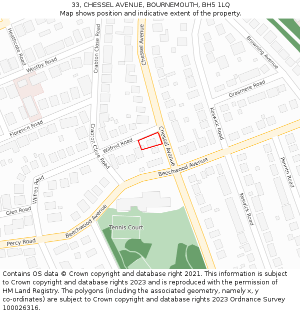 33, CHESSEL AVENUE, BOURNEMOUTH, BH5 1LQ: Location map and indicative extent of plot