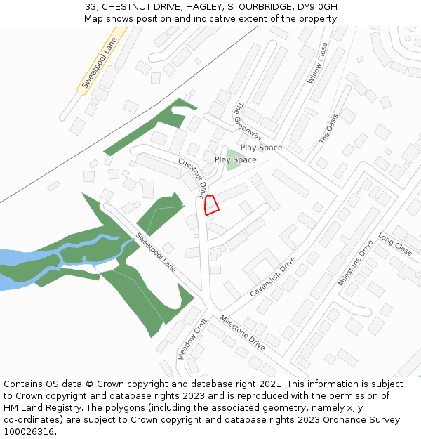 33, CHESTNUT DRIVE, HAGLEY, STOURBRIDGE, DY9 0GH: Location map and indicative extent of plot