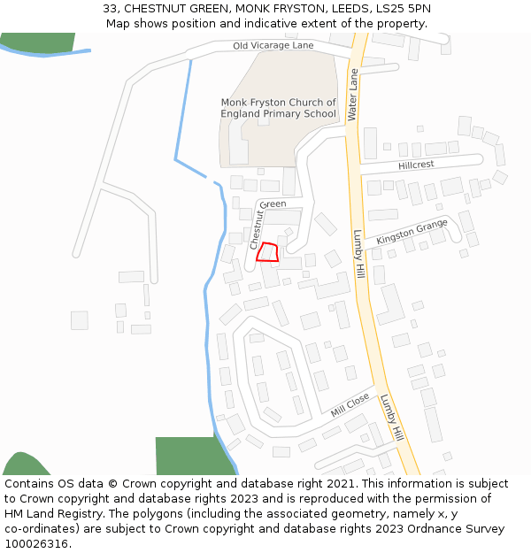33, CHESTNUT GREEN, MONK FRYSTON, LEEDS, LS25 5PN: Location map and indicative extent of plot