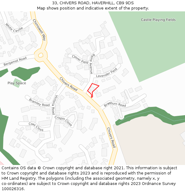 33, CHIVERS ROAD, HAVERHILL, CB9 9DS: Location map and indicative extent of plot
