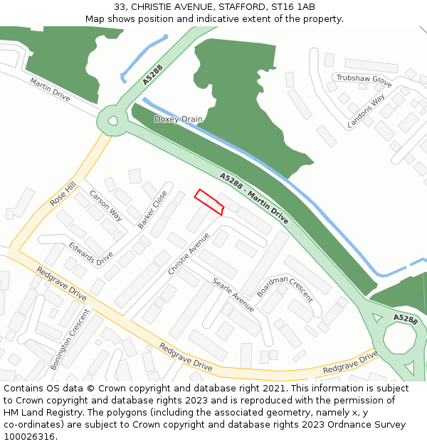 33, CHRISTIE AVENUE, STAFFORD, ST16 1AB: Location map and indicative extent of plot