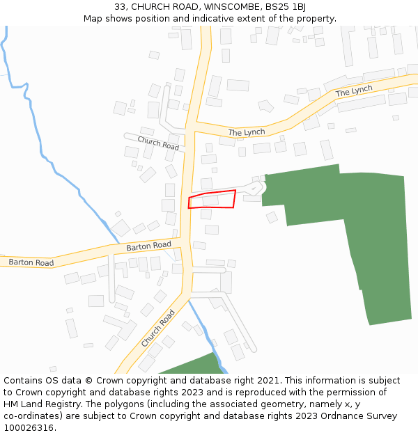 33, CHURCH ROAD, WINSCOMBE, BS25 1BJ: Location map and indicative extent of plot