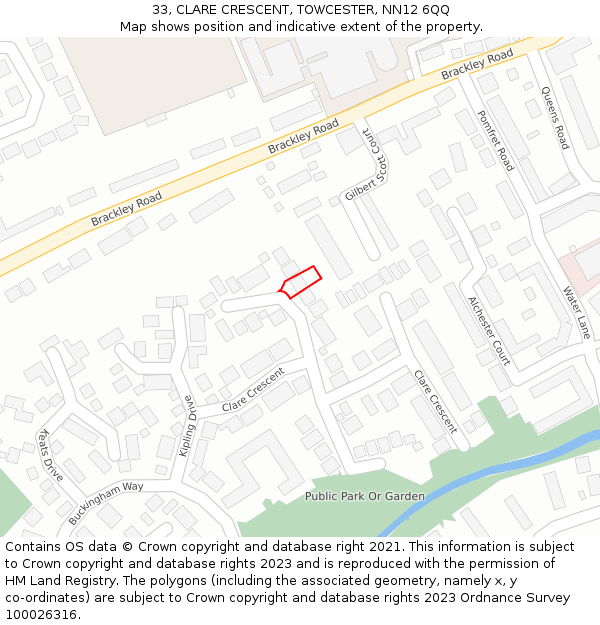 33, CLARE CRESCENT, TOWCESTER, NN12 6QQ: Location map and indicative extent of plot