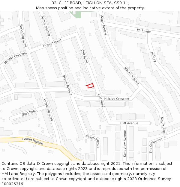 33, CLIFF ROAD, LEIGH-ON-SEA, SS9 1HJ: Location map and indicative extent of plot