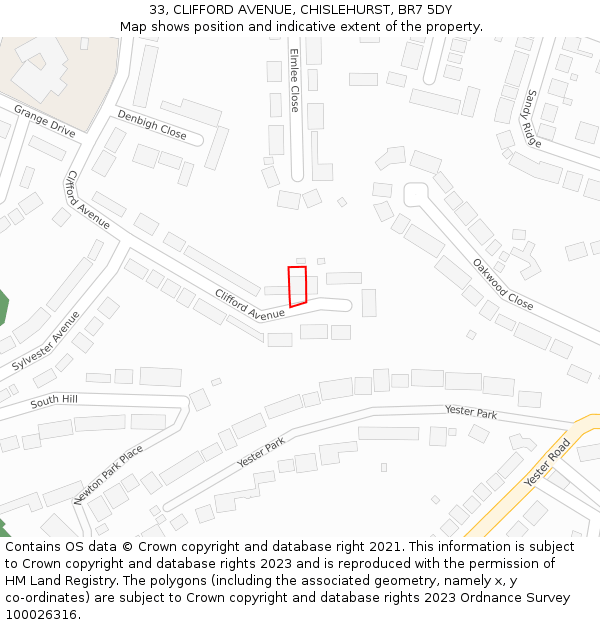 33, CLIFFORD AVENUE, CHISLEHURST, BR7 5DY: Location map and indicative extent of plot