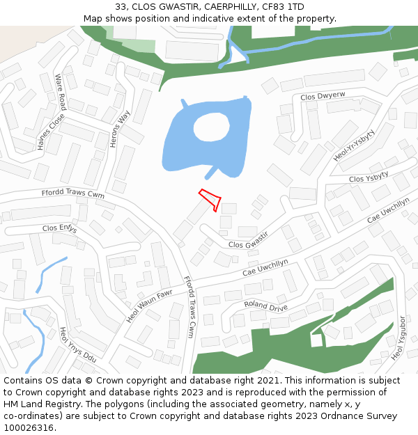 33, CLOS GWASTIR, CAERPHILLY, CF83 1TD: Location map and indicative extent of plot