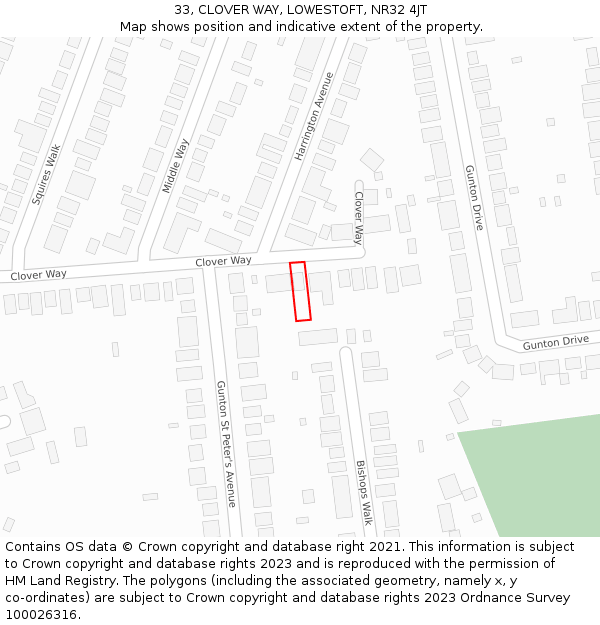 33, CLOVER WAY, LOWESTOFT, NR32 4JT: Location map and indicative extent of plot