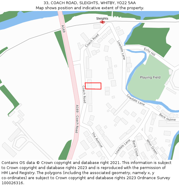 33, COACH ROAD, SLEIGHTS, WHITBY, YO22 5AA: Location map and indicative extent of plot