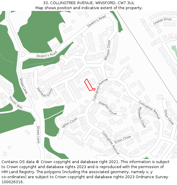 33, COLLINGTREE AVENUE, WINSFORD, CW7 3UL: Location map and indicative extent of plot