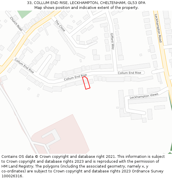 33, COLLUM END RISE, LECKHAMPTON, CHELTENHAM, GL53 0PA: Location map and indicative extent of plot
