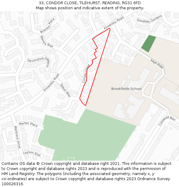 33, CONDOR CLOSE, TILEHURST, READING, RG31 6FD: Location map and indicative extent of plot
