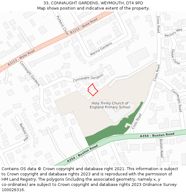 33, CONNAUGHT GARDENS, WEYMOUTH, DT4 9PD: Location map and indicative extent of plot