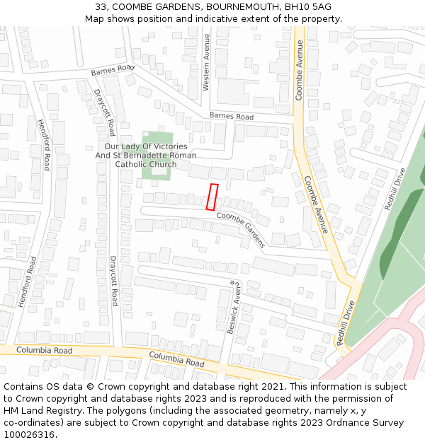 33, COOMBE GARDENS, BOURNEMOUTH, BH10 5AG: Location map and indicative extent of plot