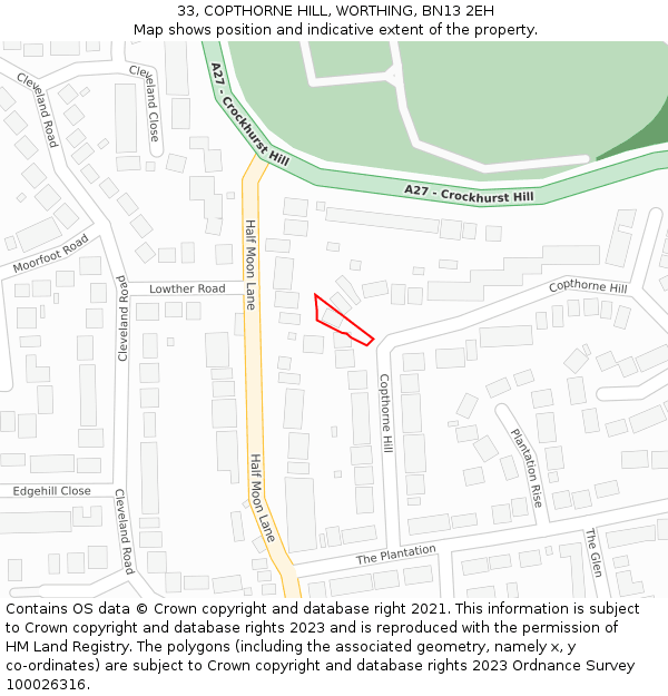 33, COPTHORNE HILL, WORTHING, BN13 2EH: Location map and indicative extent of plot