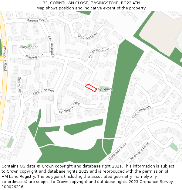 33, CORINTHIAN CLOSE, BASINGSTOKE, RG22 4TN: Location map and indicative extent of plot