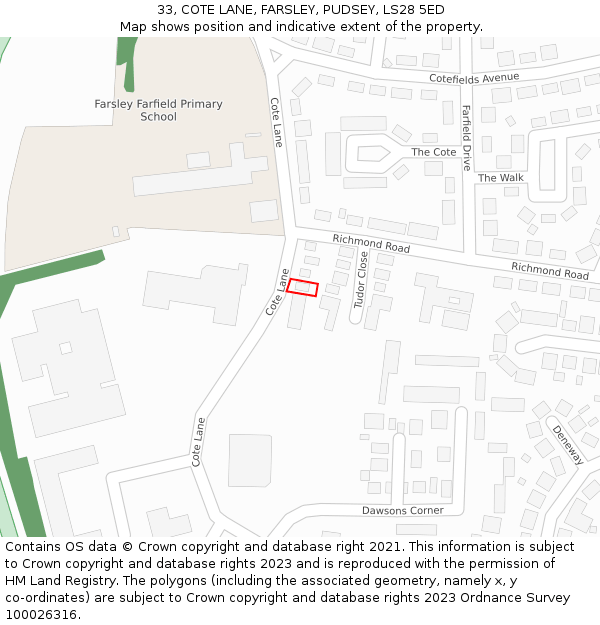 33, COTE LANE, FARSLEY, PUDSEY, LS28 5ED: Location map and indicative extent of plot
