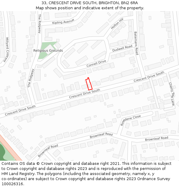 33, CRESCENT DRIVE SOUTH, BRIGHTON, BN2 6RA: Location map and indicative extent of plot