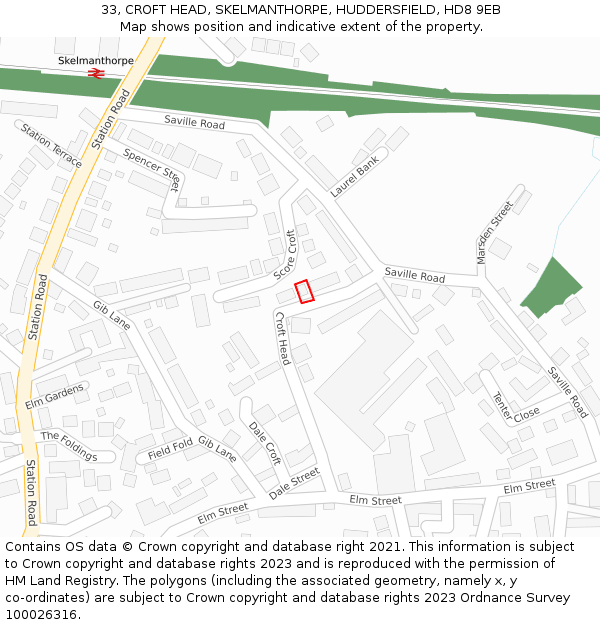33, CROFT HEAD, SKELMANTHORPE, HUDDERSFIELD, HD8 9EB: Location map and indicative extent of plot