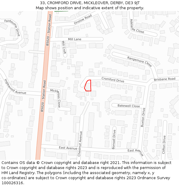 33, CROMFORD DRIVE, MICKLEOVER, DERBY, DE3 9JT: Location map and indicative extent of plot