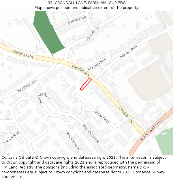 33, CRONDALL LANE, FARNHAM, GU9 7BG: Location map and indicative extent of plot