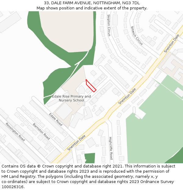 33, DALE FARM AVENUE, NOTTINGHAM, NG3 7DL: Location map and indicative extent of plot