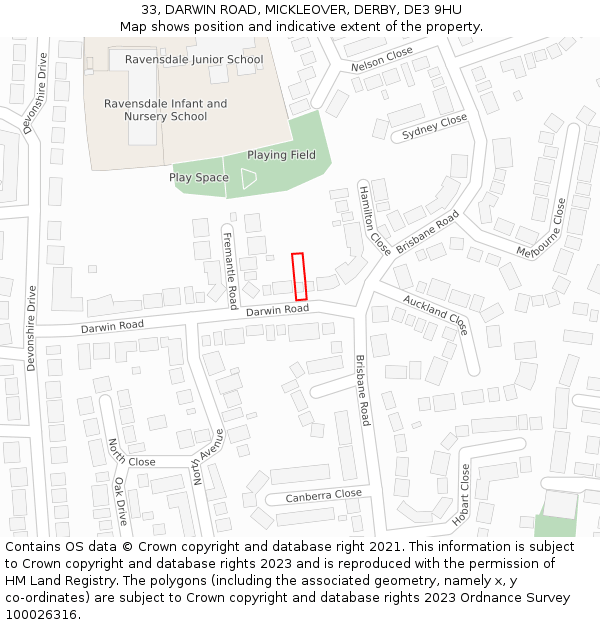 33, DARWIN ROAD, MICKLEOVER, DERBY, DE3 9HU: Location map and indicative extent of plot