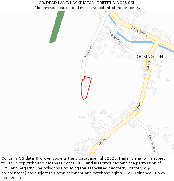 33, DEAD LANE, LOCKINGTON, DRIFFIELD, YO25 9SL: Location map and indicative extent of plot