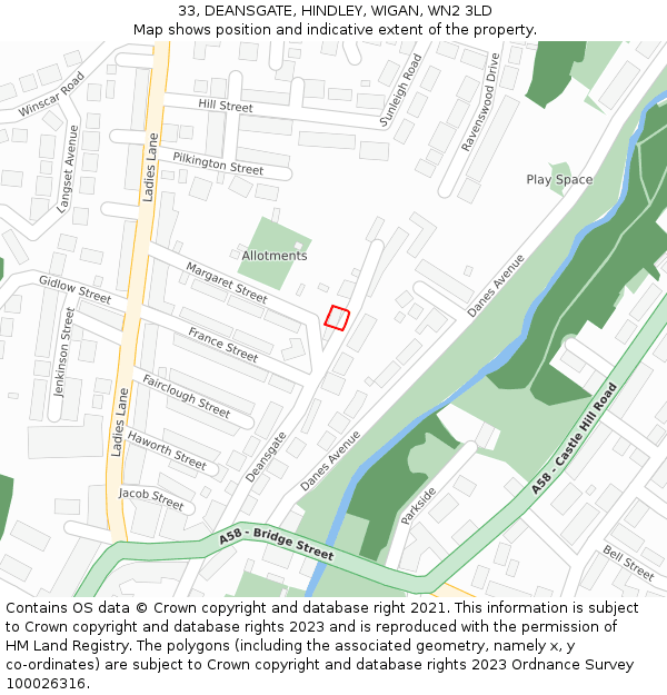 33, DEANSGATE, HINDLEY, WIGAN, WN2 3LD: Location map and indicative extent of plot