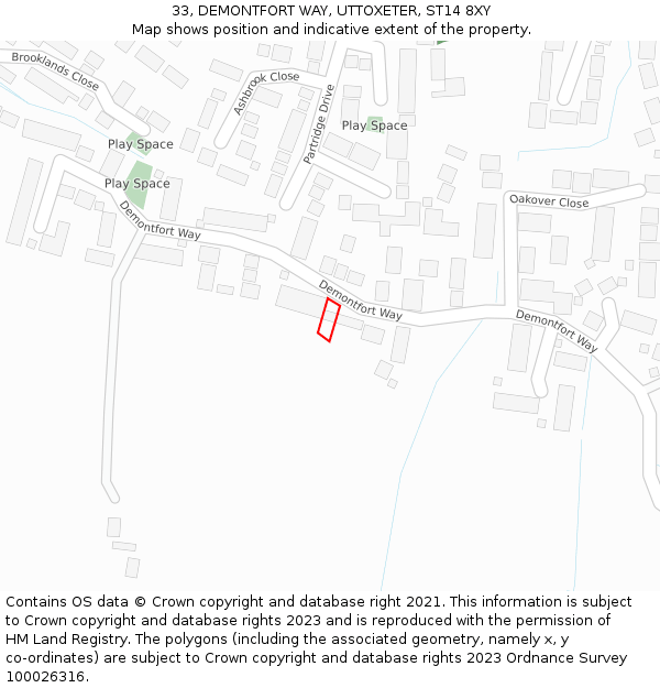 33, DEMONTFORT WAY, UTTOXETER, ST14 8XY: Location map and indicative extent of plot