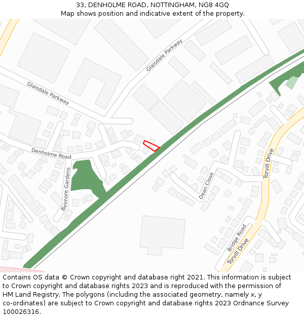 33, DENHOLME ROAD, NOTTINGHAM, NG8 4GQ: Location map and indicative extent of plot