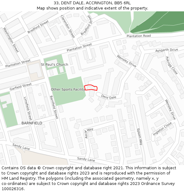 33, DENT DALE, ACCRINGTON, BB5 6RL: Location map and indicative extent of plot