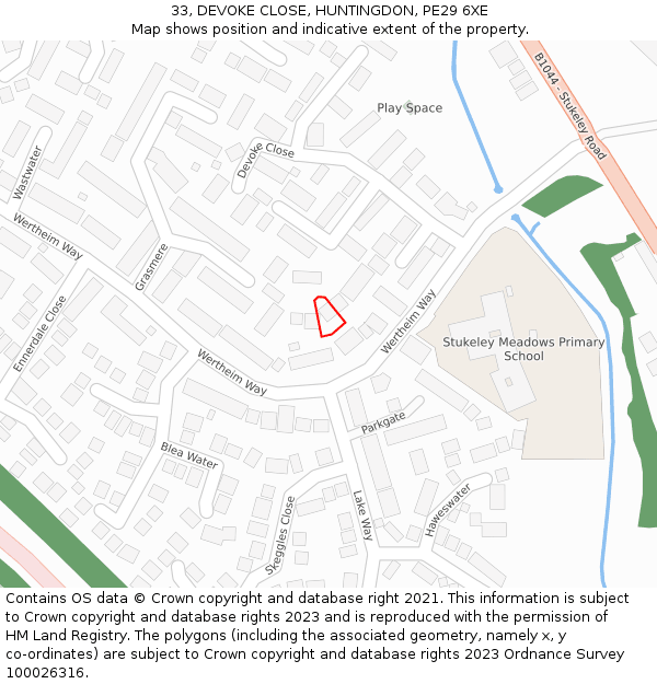 33, DEVOKE CLOSE, HUNTINGDON, PE29 6XE: Location map and indicative extent of plot