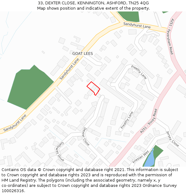 33, DEXTER CLOSE, KENNINGTON, ASHFORD, TN25 4QG: Location map and indicative extent of plot
