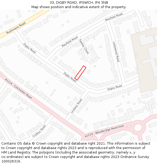 33, DIGBY ROAD, IPSWICH, IP4 3NB: Location map and indicative extent of plot