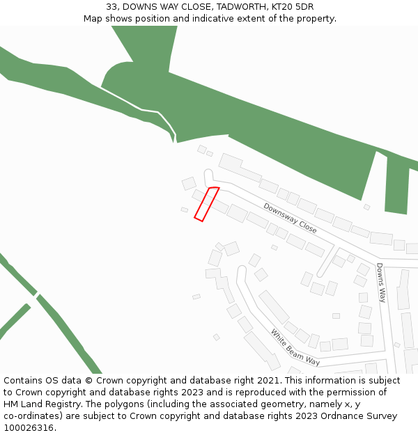 33, DOWNS WAY CLOSE, TADWORTH, KT20 5DR: Location map and indicative extent of plot