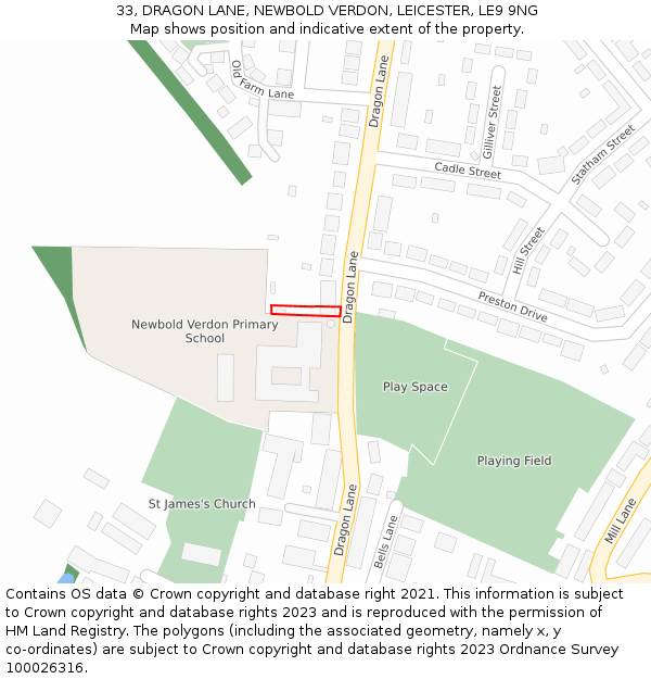33, DRAGON LANE, NEWBOLD VERDON, LEICESTER, LE9 9NG: Location map and indicative extent of plot