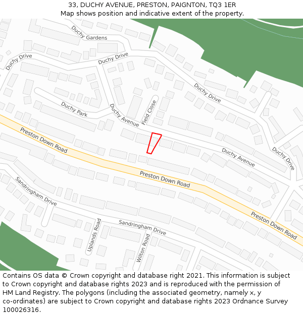 33, DUCHY AVENUE, PRESTON, PAIGNTON, TQ3 1ER: Location map and indicative extent of plot
