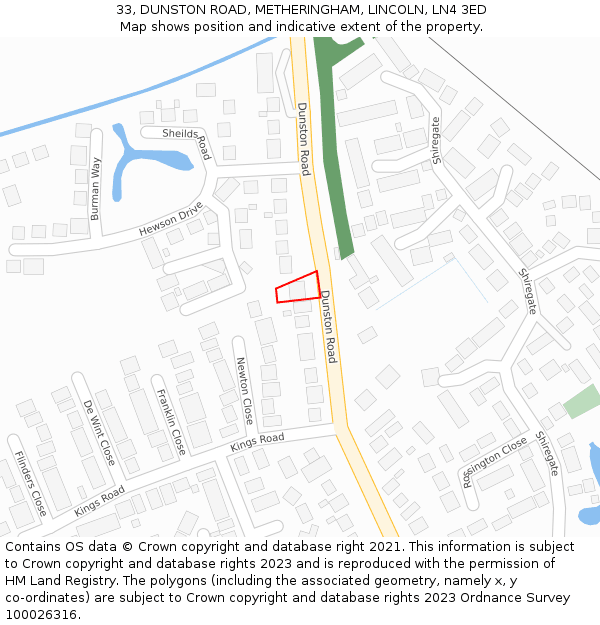 33, DUNSTON ROAD, METHERINGHAM, LINCOLN, LN4 3ED: Location map and indicative extent of plot