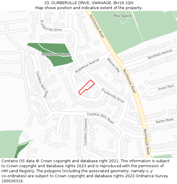 33, DURBERVILLE DRIVE, SWANAGE, BH19 1QN: Location map and indicative extent of plot