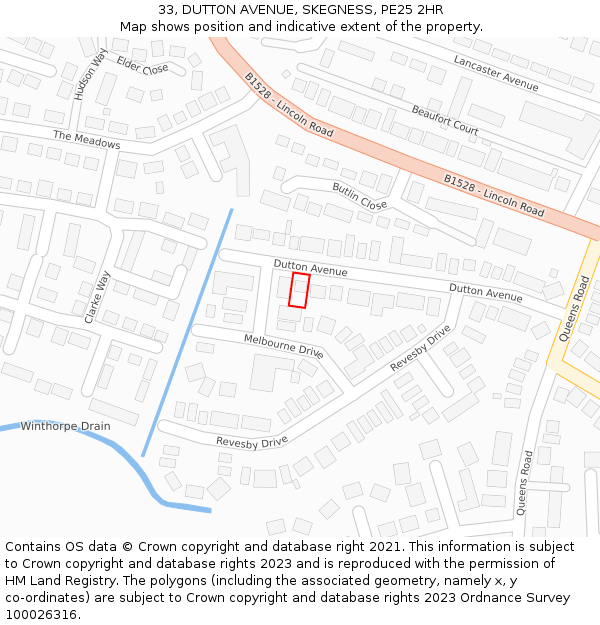 33, DUTTON AVENUE, SKEGNESS, PE25 2HR: Location map and indicative extent of plot