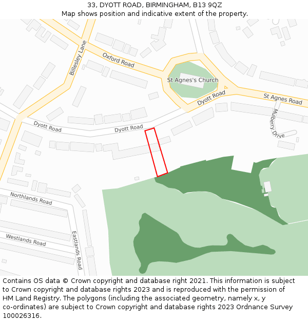 33, DYOTT ROAD, BIRMINGHAM, B13 9QZ: Location map and indicative extent of plot