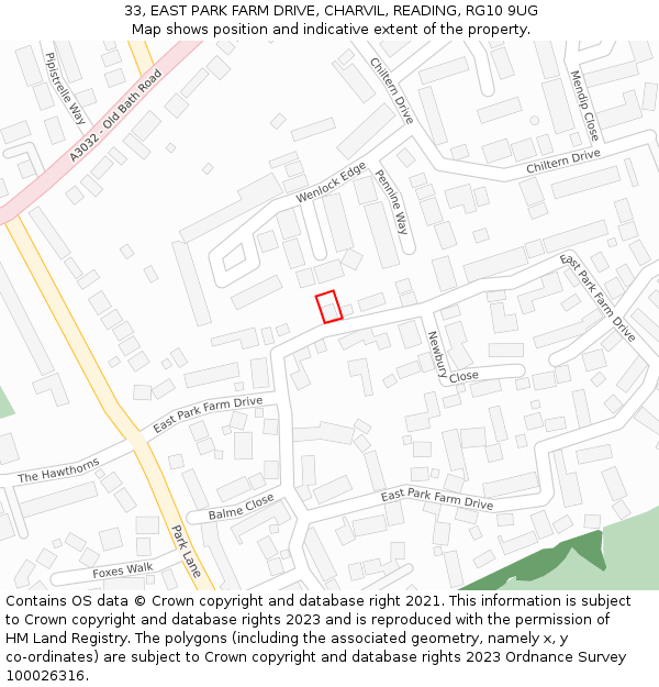 33, EAST PARK FARM DRIVE, CHARVIL, READING, RG10 9UG: Location map and indicative extent of plot
