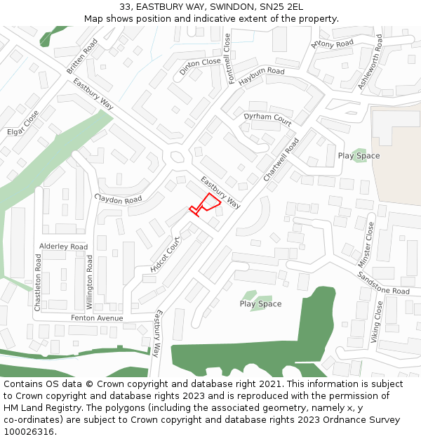 33, EASTBURY WAY, SWINDON, SN25 2EL: Location map and indicative extent of plot