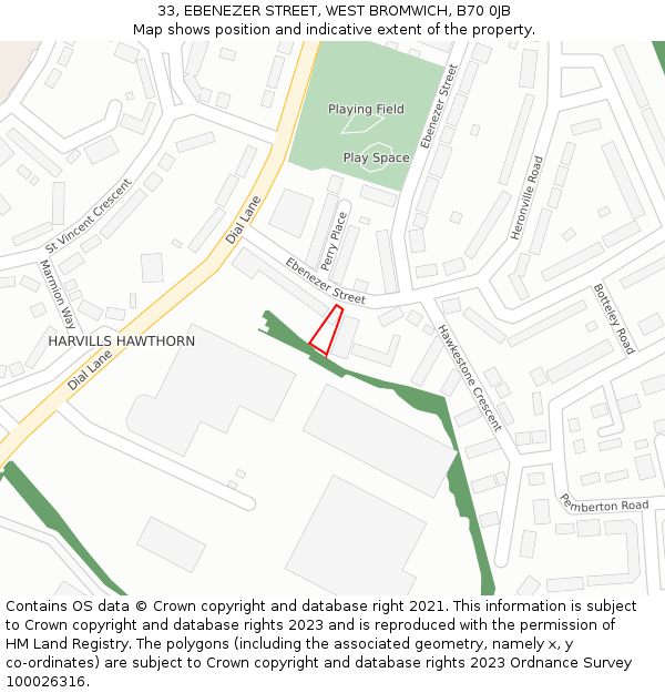 33, EBENEZER STREET, WEST BROMWICH, B70 0JB: Location map and indicative extent of plot