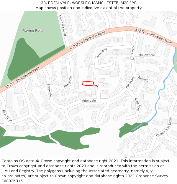 33, EDEN VALE, WORSLEY, MANCHESTER, M28 1YR: Location map and indicative extent of plot